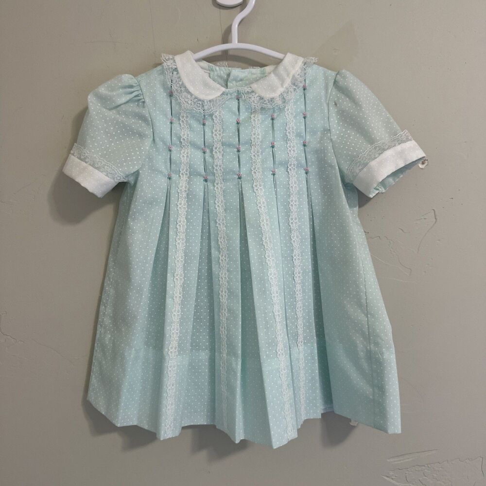 Polly Flinders Vintage 24 Months Baby Teal Lace Dress Mini
